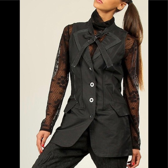 virginie&moi Jackets & Blazers - BLACK BUTTON-UP PINSTRIPE VEST